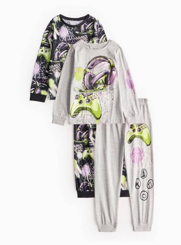 Grey & Black Gaming Printed Pyjama Sets 2 Pack 4-5 years